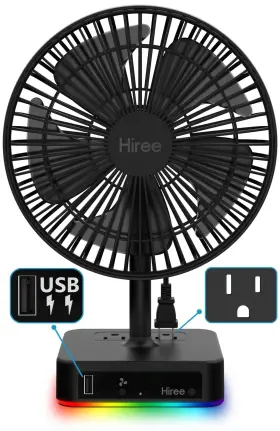 Hiree 039966792284 Desk Fan With Usb Charging Port 6.7 Inch 2 Speeds Small Desktop Table Wi