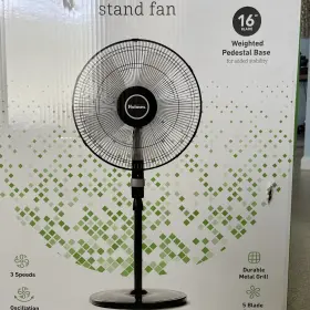 Holmes 053891154284 16 Inch Oscillating 5 Blade Metal Stand Fan 3 Speeds Weighted Base - Black