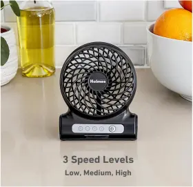 32510017 Holmes 4 Inch Personal Fan Rechargeable Battery 3 Speed Settings Lightweight #3