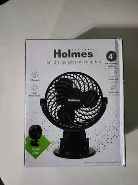 Holmes 694501120611 4 Inch On The Go 3 Speed Personal Clip Fan Usb Rechargeable