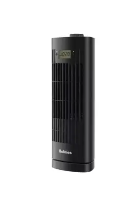 Holmes 694501120628 Mini Tower Fan With Clock 13 Inch Height 3 Speeds Backlit Lcd