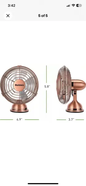 Holmes 694501171095 4 Inch Mini Heritage Desk Fan Usb-powered 1-speed Blade Brushed Copper #2