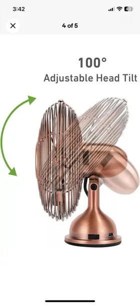 Holmes 694501171095 4 Inch Mini Heritage Desk Fan Usb-powered 1-speed Blade Brushed Copper #3