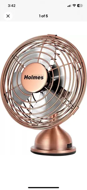 Holmes 694501171095 4 Inch Mini Heritage Desk Fan Usb-powered 1-speed Blade Brushed Copper