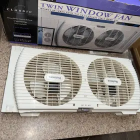 Hawf2020 Holmes Dual Blade Twin Window Fan One Touch Assorted Size White 2 Speed Works