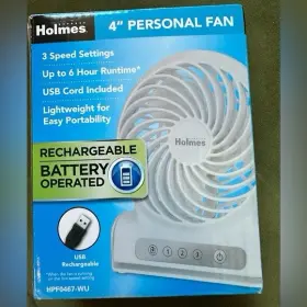 Hpf0467-wu Holmes 4 Inch Personal Fan Rechargeable Usb/battery Operated White