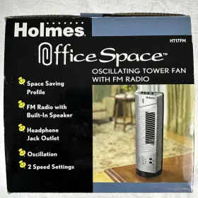 Ht17fm Holmes Vtg 14.5 In Oscillating 2 Speed Slim Tower Fan With Fm Radio Headphone Jack