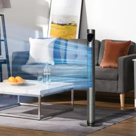 Us824-031v800141 Homcom Oscillating Tower Standing Fan With Air Filter Led Light And Remote Control Grey #2