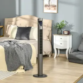 Us824-031v800141 Homcom Oscillating Tower Standing Fan With Air Filter Led Light And Remote Control Grey