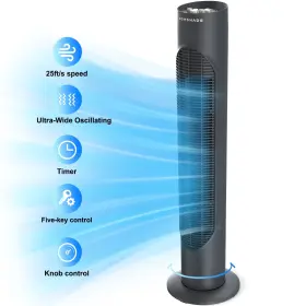 Tf003 Homshade Tower Fan 32 Inch Oscillating Cooling With 3 Speeds Wind Modes