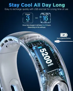 Ty-01 Hotsales Neck Fan Hands Free Bladeless 360 Cooling 4 Speeds Quiet 5200 Mah #3