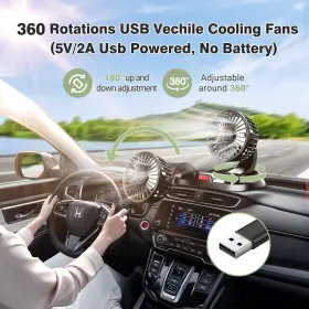 5v2a Huenlyel 780279183757 Usb Fan For Car Dual Head Fans Cars Dashboard Truck Powered #3