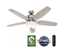 53366 Hunter Channing 54 Inch Express Indoor Brushed Nick Ceiling Fan With Remote And L