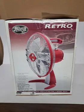 90313 Hunter Retro 12 Inch High Performance Oscillating Fan Red Model