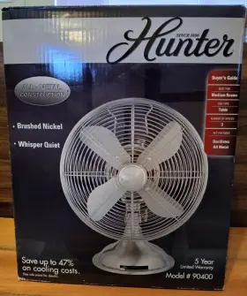 90400 Hunter Brushed Nickel Oscillating Table Fan Model