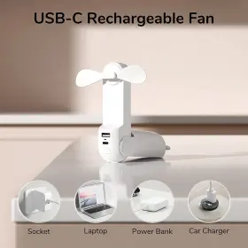Husssh 192188778724 Handheld Mini Fan 3 In 1 Hand Portable Usb Rechargeable White