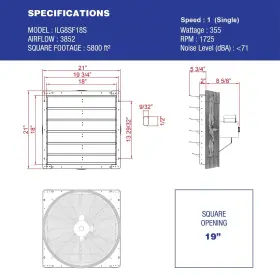 Ilg8sf18s Iliving 18 Inch Wall Mounted Shutter Exhaust Fan - Automatic Single Speed V #3