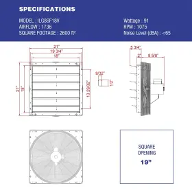 Ilg8sf18v Iliving - 18 Wall Mounted Exhaust Fan Automatic Shutter Variable Speed #2