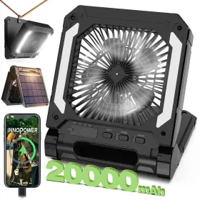 Innopower 792671187233 20000mah Rechargeable Solar Camping Fan With Led Lantern 3 Adjustable Speeds