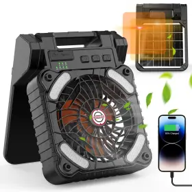 Iyeho 788362601874 Solar-powered Camping Fan With Led Lantern 10400mah Rechargeable Battery Oper