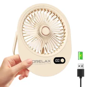 F316-beige Jancane Usb Desk Fan Rechargeable Small Quiet Portable Beige