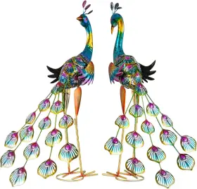 Jhua 744759239785 Metal Peacock Garden Statues Yard Art Outdoor Sculptures For Home Patio