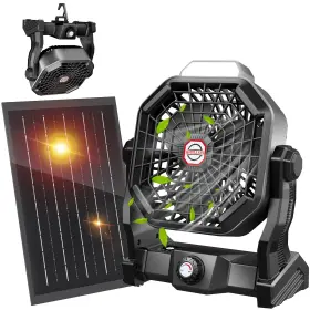 Jinlicte 739319043476 10400mah Solar Fan Camping With Panel 7w Rechargeable Powered Fa