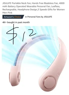89965818 Jisulife Portable Neck Fan Hands Free Bladeless 4000 Mah Pink
