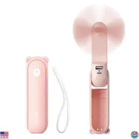 B07qk9c9kt Jisulife Portable 3-in-1 Mini Fan Usb Rechargeable Power Bank And Flashlight Pink