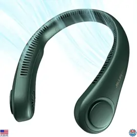 B08911jggw Jisulife Portable Neck Fan Hands-free Bladeless 5 Speeds Rechargeable Dark Green