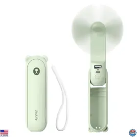 B0b1dm8x4s Jisulife Portable 3-in-1 Mini Fan Usb Rechargeable With Power Bank And Flashlight - Green