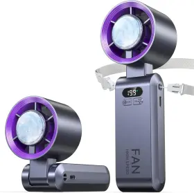 Ptf001 Kimguard Handheld Portable Fan With Ice Cooler Speed 1-199 Compact Grey Purple