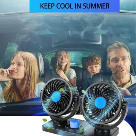 Kinowji 788953609432 Car Fan Usb Fandual Head Electric Fans 360 Degree Rotatable Cooling A #2