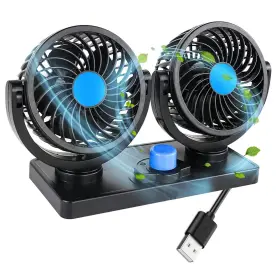 Kinowji 788953609432 Car Fan Usb Fandual Head Electric Fans 360 Degree Rotatable Cooling A