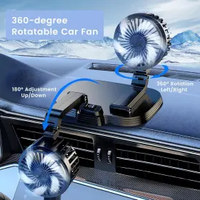 Head0012 Kinowji Car Fan 360 Rotation Dual Head Usb Portable Vehicle Cooling #3