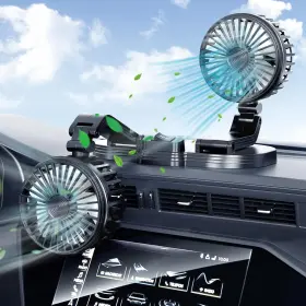 Head0012 Kinowji Car Fan 360 Rotation Dual Head Usb Portable Vehicle Cooling
