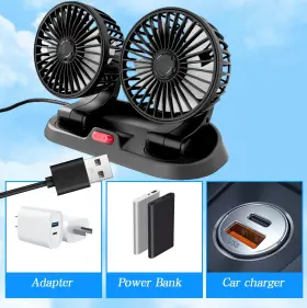 Kkooplay 756594795753 Car Fan For Dual Head Usb 2 Speeds Powerful Vehicle Cooling #3