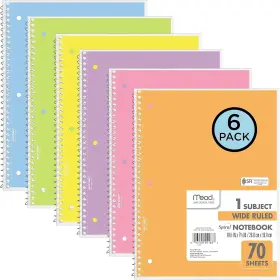 930050-ecm Kloud City Spiral Notebooks 6 Pack 1-subject Wide Ruled Paper 8 Inch X 10-1/2 70 Sheets