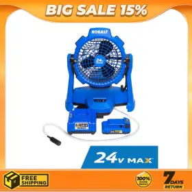 1124a-03 Kobalt 7-in 24-volt 3-speed High Velocity Indoor/outdoor Blue Misting Floor Fan