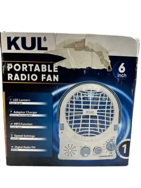 Ku33006 Kul 6 Inch Portable Radio Fan With Light - Compact Multi-function Battery Powered