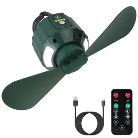 Lakeforest 717971905622 Portable Tent Ceiling Fans For Camping With Light And Timer Remote Power Bank