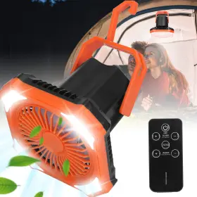 Lakeforest 737547594685 Rechargeable Camping Hanging Tent Lantern Fan With Led Light Outdoor Lamp Remote