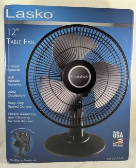 Lasko 046013447159 12 Inch Oscillating Table Fan 3 Speeds Tilt-back Portable For Home Office