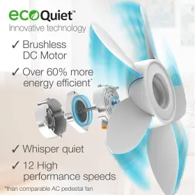 Lasko 046013459275 Ecoquiet Oscillating Pedestal Fan With Whisper Quiet Dc Motor 12 Speeds 8 H #3