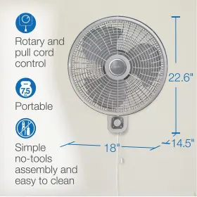 M16900 Lasko 046013461414 16 Inch 3-speed Oscillating Wall Mount Fan For Indoor Use Light Grey #3