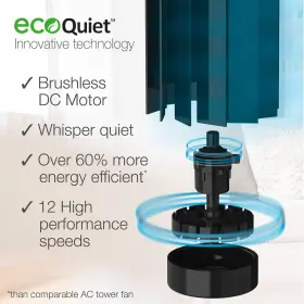 Lasko 046013468130 Ecoquiet Oscillating Tower Fan Portable Remote Control Timer 12 Quiet Spe #3