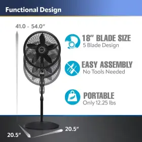 Lasko 313106396398 Cyclone 18 Inch 3 Speed Black Oscillating Pedestal Fan Programmable Timer Remote