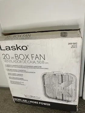 399582 Lasko Box 20 Inch Fan 50.8cm White 3 Speeds Easy Carry Handle #2