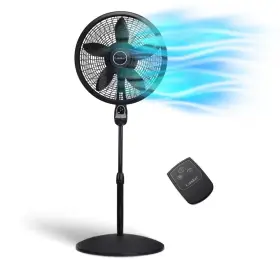 Lasko 445047843877 18 Inch Cyclone Pedestal Oscillating Floor Fan Black 3 Speed With Remote