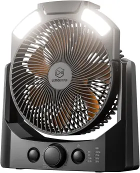 Ft9d Lemoistar Camping Fan With Led Lantern 8 Inch D-cell Battery Black Orange